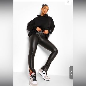 Black split leg leather pants/ leggings
